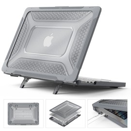 SEYMCY Cover Compatible with MacBook Pro 14 inch Case 2024 2023 2022 2021, Anti-Scratching Hard Shell Protective with Foldable Stand M4 A3401 A3185 A3112 / M3 A2992 A2918 / M2 A2779 / A2442 - Grey