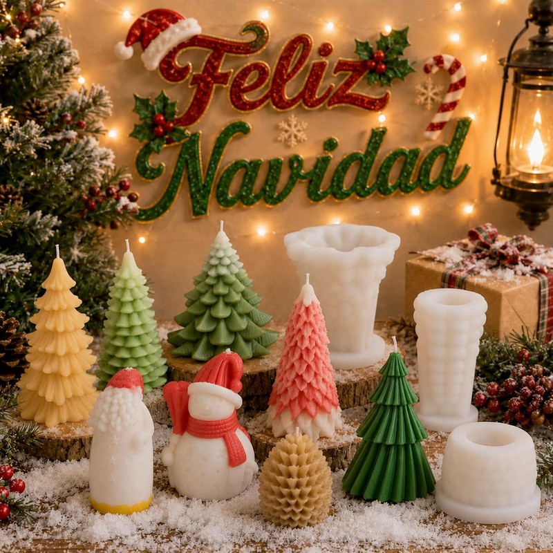 4PCS Moldes de Silicona para ARboles de Navidad,Molde para Velas