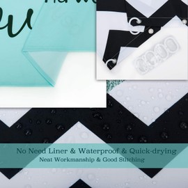 LIVILAN Teal Shower Curtain Nautical Teal Striped Anchor Shower Curtain Chevron Bathroom Curtain with Hooks 72X72 Inches