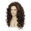FYXZHUO Mens Long Curly Dark Brown Wig with Necklace for