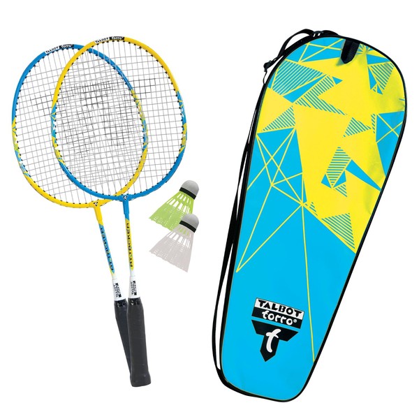 Talbot Torro Set de Badminton 2-Attacker Junior, pour Enfants, 2 Raquettes Raccourcies 53 cm, 2 Volants, dans Un Sac Précieux, 449501, Jaune-Bleu