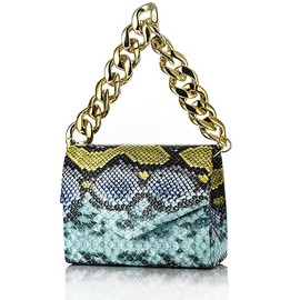 Women Chic Evening Clutch Bag Snakeskin Pattern Shoulder Box Handbag With Chain Strap Crossbody Purse For Women Girls Ladies, Blue, One Size