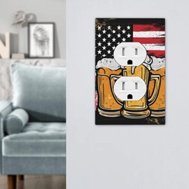 Buyidec Camper Beer American Flag 1 Gang Single Duplex Receptacle Outlet Cover Jumbo Size Electrical Wall Plate Electric Decorator Light Switch Face Socket Plate Cover