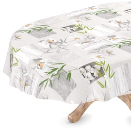 Washable Oilcloth Tablecloth Oval 140 x 200 cm Cut Edge Orchid Spa Easy Care
