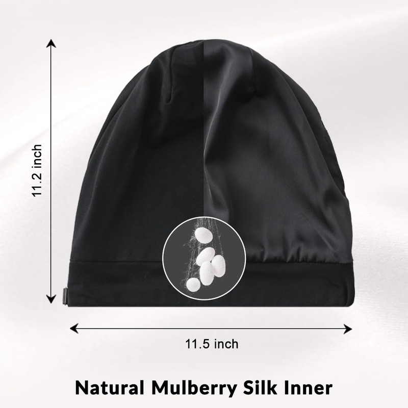 100% Mulberry Silk Bonnet for Sleeping Women Men, Real Silk