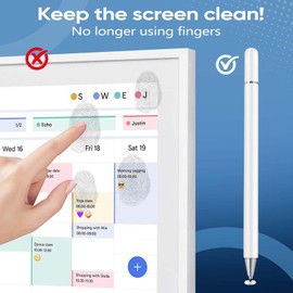 Dual Tip Stylus Pen for Skylight 15 inch Calendar - with Magnetic Mount Holder, 2 Spare Replacement Tips (Mesh & Disc) | All-in-One Stylus and Flexiple Mount Set(White)