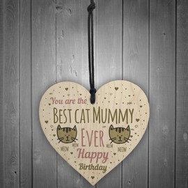 RED OCEAN Best Cat Mummy Funny Mum Birthday Gifts Wooden Heart Humour Cat Gifts Cat Sign Keepsake