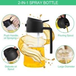 Rseuphiee ÖlsprüHer für Speiseöl, 2 in 1 Ölflasche, 470ml Öl Sprühflasche Lebensmittelecht, Können Ölspray und Gießen, Ölspray Dispenser zum Kochen, zum Kochen, Backen, Grillen und Salat
