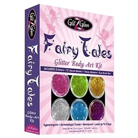 Fairy Tales Glitter Tattoo Kit with 6 Large Glitters & 12 Amazing Stencils - Hypoallergenic and Dermatologist Tested! -Temporary Tattoos & Body Art