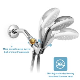 OFFO Shower Head Holder with Solid Metal Ball Joint for Handheld Shower Head, Adjustable Shower Arm Mount for Connecting Shower Arm and Shower Hose, 1/2 in IPS Female Inlet and Male Outlet, Chrome