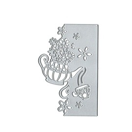 Flower Teapot and CupMetal Die Cuts,Spring Coffee Cup Flower Frame Cutting Dies Cut Stencils for DIY Invitation Card Scrapbooking Album Decorative Embossing Paper Dies Card Making