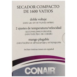 Conair Travel Hair Dryer with Dual Voltage, 1600W Compact Hair Dryer with...