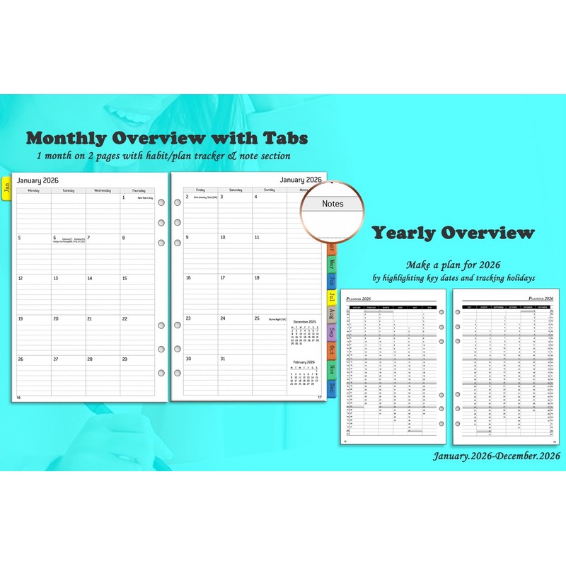 Calendar 2026 A5 Refillable, Diary / Weekly Planner Ring Binder