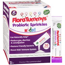FloraTummys Probiotic Sprinkles for Kids: 30 Taste-Free, Probiotic Powder Packets, Free of Food Allergens, Dairy Free, Gluten Free Sugar Free, Non-GMO, Vegan. 5 Billion CFU: Bifidobacterium Lactis, Lactobacillus Acidophilus, Immune System Health, Prebiotics(1)