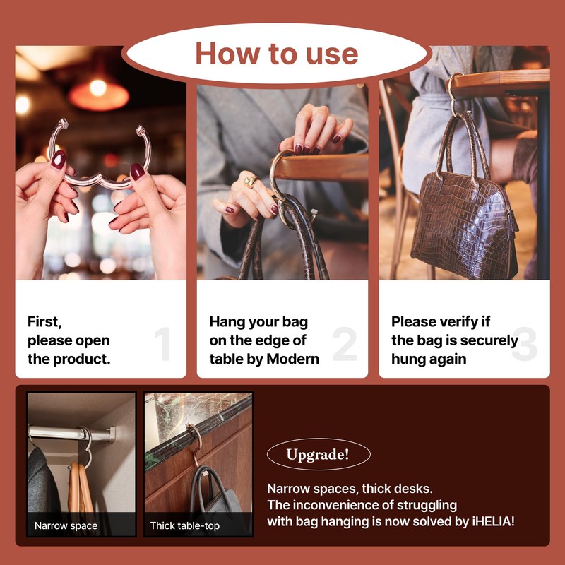 iHELIA Purse Hook Hanger for Table (Signature) - Premium Bag