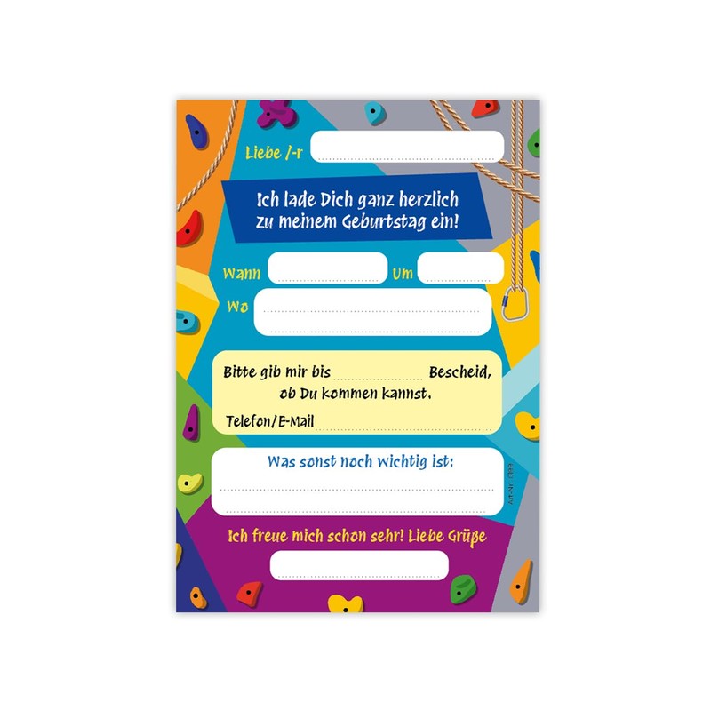 Minkocards 12 Invitations for 10th Children's Birthday Climbing Bouldering Girls