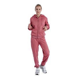 LeeHanTon Warm Up Suits for Women Zipper Winter Heavyweight Sherpa Lined Sweat Suit Sets Hoodie and Pants 2 Pieces Set Mauve 2XL
