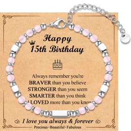 TEVOP 15th Birthday Gifts for Girls, Birthday Bracelet Tiny Beaded Bracelet Birthday Gifts for 15 Year Old Girls, Sweet 15th Birthday Presents for Daughter Granddaughter Niece Sister