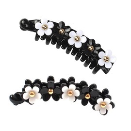 SAFIGLE 2pcs Elegant Acrylic Five Petaled Flower Hair Clips Non Slip Banana Hair Holders Fashion Accessories for Women for Parties and Everyday Use