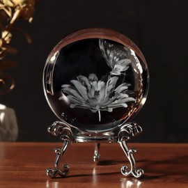 3D Butterfly Crystal Ball with Stand Paperweights Healing Ball, Paperweight Art Glass Decorative, Birthday Christmas Gifts for Women Mom Wife Couple, Butterfly Figurine Decor for Room Office (60mm)