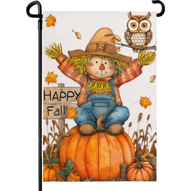 Dacawin Happy Fall Pumpkins Scarecrow Garden Flags Double Sided Burlap Autumn Yellow Pumpkin Owl Yard Flag Seasonal Outside Patio Farmhouse Garden Yard Lawn Outdoor Decorative 12 x 18 Inch