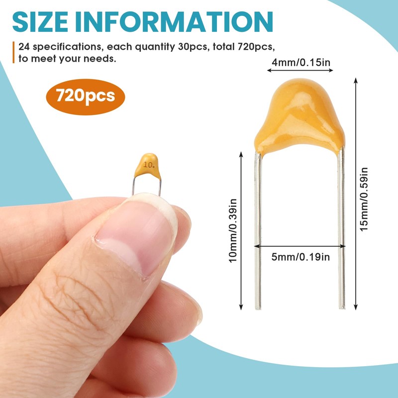 DNGH Ceramic Capacitor Set 24 Value 720 Pieces Capacitors Assortment