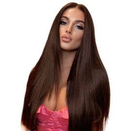 KEUET Brown Wear And Go Glueless Wigs Human Hair Pre Cut 22 inch 7X5 Chocolate Brown Glueless Wig Human Hair Pre Plucked Bleached Knots #4 Dark Brown Lace Closure Wigs 180 Density for Women