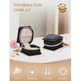 Set of 2 Jewellery Box Travel - Mini Jewellery Case with Zip & Key Ring Organiser for Rings, Earrings, Necklaces, Faux Leather Jewellery Box Women (Black, 2 Pieces) for Holiday & Gift