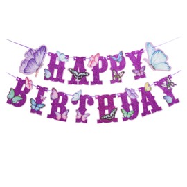 Happy Birthday Banner Birthday Decorations Butterfly Happy Birthday Alphabet Banner Party Decorations for Kids Boys Girls (Purple Letters)