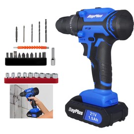 Electric Cordless Drill 21V Li-ion Battery Drill Driver 1.5AH, 25+1 High Torque 400 In-lbs with 1 Battery, Charger 26 Accessories (Multiple Sockets, Drill Bits)