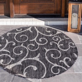 Unique Loom Outdoor Botanical Collection Area Rug - Curl (13' Round, Charcoal Gray/ Gray)
