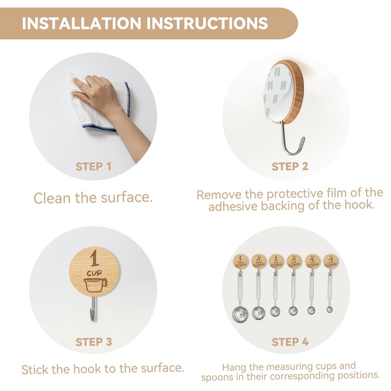 Verigud Measuring Cup and Spoon Organizer, 12 Pack Adhesive Wood