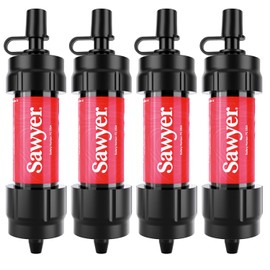 Sawyer Products SP1204 Mini Water Filtration System, Filter and Cleaning Plunger only, 4-Pack, Red