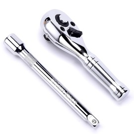 StrugDeas 1/4-Inch Drive Ratchet Wrench, 72-Tooth Stubby Quick-Release Socket Wrench with a Extension Bar(4 inch), Reversible Switch, Chrome Alloy Made, Full-Polished Chrome Plating