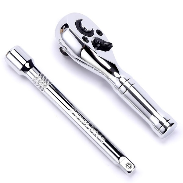 StrugDeas 1/4-Inch Drive Ratchet Wrench, 72-Tooth Stubby Quick-Release Socket Wrench