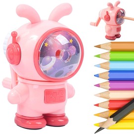 Sacapuntas con Manivela Manual, Ajuste de Espesor de Dibujos Animados para Niños, Sacapuntas Manual Portátil para Niños,sacapuntas, Sacapuntas para niños, para Regalos Estudiantes (Rosa)