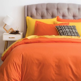 SUSYBAO 3 Pieces Duvet Cover Set 100% Natural Cotton Queen Size 1 Duvet Cover 2 Pillow Shams Vibrant Orange Luxury Quality Ultra Soft Breathable Durable Fade Resistant Solid Bedding with Zipper Ties