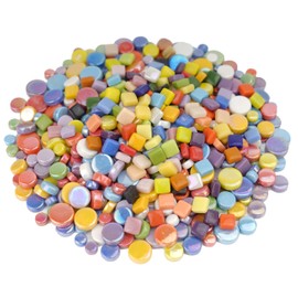 Samjobroad 2.64LB Mosaic Tiles for Crafts Bulk – 10 Colors Round Glass Mosaic Tiles (4 Sizes, 2.2LB) & 200g Mixed-Color Square Mosaic Glass Pieces, Total 1.2kg Mosaic Supplies for DIY Projects