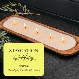 TLC Candle Co. 5-Wick Hand-Carved Wooden Dough Bowl Soy Candles - All-Natural Fragrance, Non-Toxic, Reusable - Gift or Me Time Provider favorite holiday big fall centerpiece high end soywax scented:_Staycation