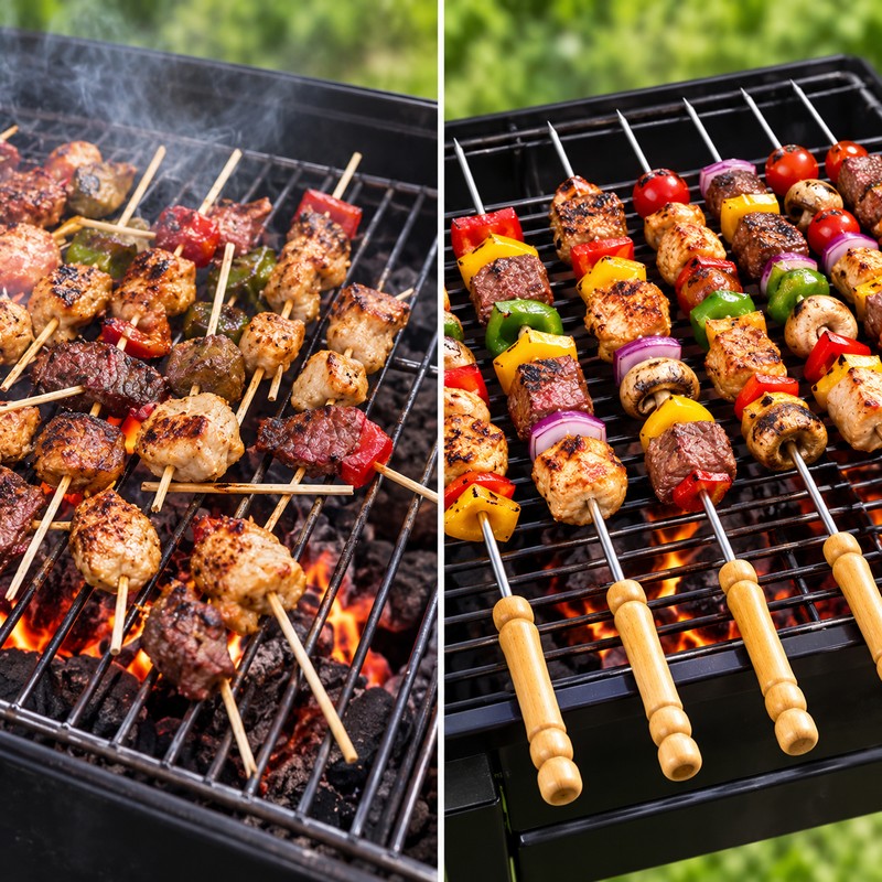 Reusable BBQ skewers for holding meat, vegetables, and other ingredients