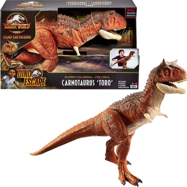 Jurassic World Colossal Carnotaurus Toro Dinosaur Action Figure Camp Cretaceous with Stomach-Release Feature, 36-in/91-cm Long, Realistic Sculpting, Kid Gift Age 4 Years & Up