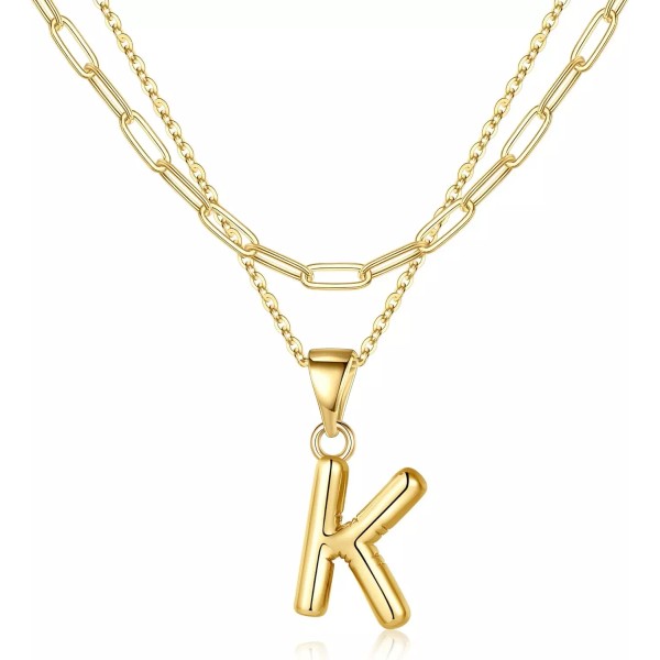 Does not apply Personalized Bubble Letter Necklace - Layered Gold