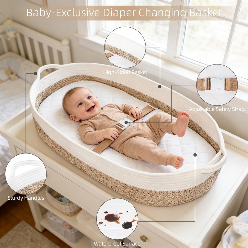 JVEOO Baby Changing Basket with Diaper Changing Pad Breathable Waterproof