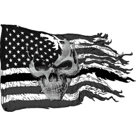 American Ripped Flag Black & White with Skull Decal (24" x 15")