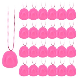 ASUNFO 24Pcs Cowboy Cowgirl Hat Necklaces Mini Pink Hats Necklace Pendants Western Disco Accessories for Birthday Women Country Gifts