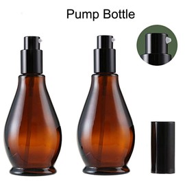 2 PCS 50ml 1.67oz Amber Glass Travel Bottles Leakproof Pump Bottles Lotion Soap Dispenser Jar Cosmetics Containers with Black Pump for Essential Oil Blends Foundation Shampoo