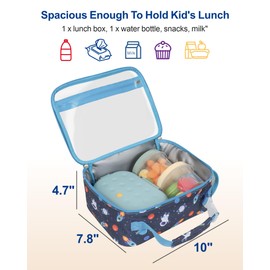 Bagseri Clear Kids Lunch Bags - Boys Lunch Box for School Reusable Snack Bag with Water Bottle Holder Stadium Approved Clear Bag, Dark Blue Space Astronaut