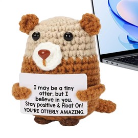 Positive Crochet Animals,Otters Crochet Emotional Support with Card | Handmade Uplifting Table Ornament for Home Office, Cheer Up Knitted Doll
