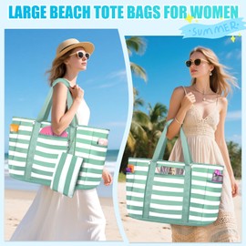 TEUEN Extra Large Beach Bags for Women, Waterproof Sandproof Beach Tote Bag Foldable Swim Pool Bag with Zipper and Wet Pocket