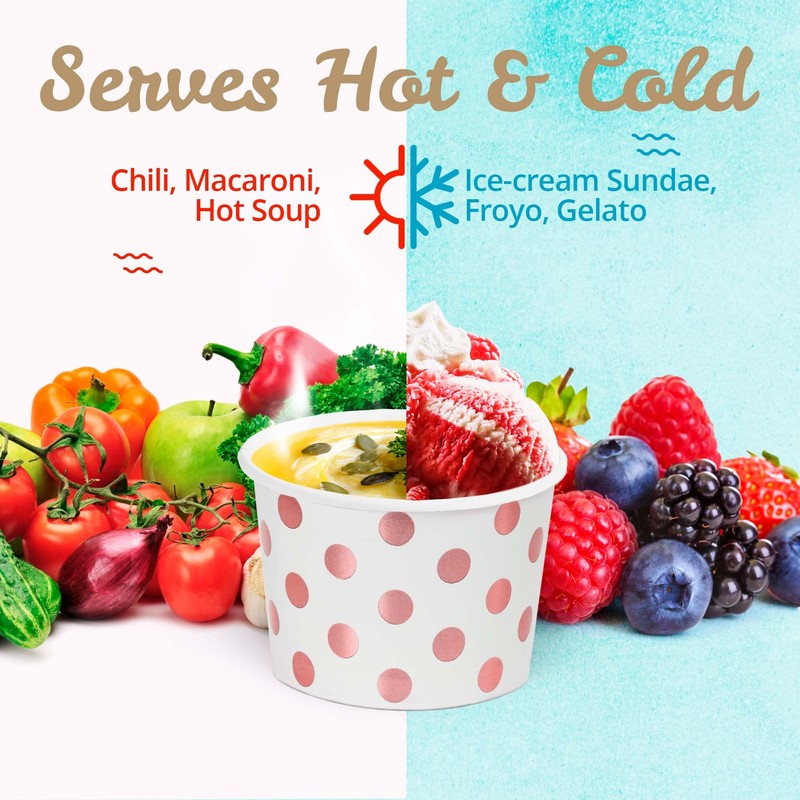 MATICAN 50-Pack 9oz Paper Ice Cream Cups with Rose Gold